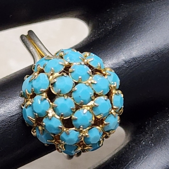 VINTAGE MID CENTURY TURQUOISE CLUSTER STARDUST DOME BYPASS RING - Picture 8 of 8